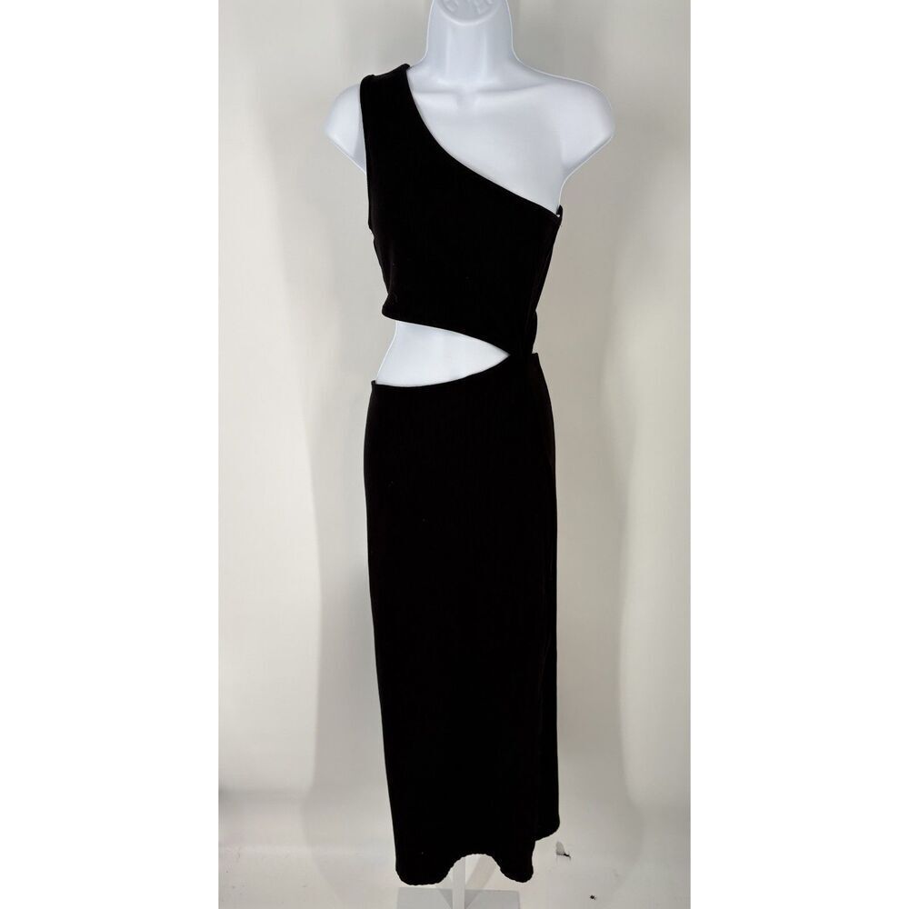 Lulus Black One Shoulder Cutout Midi Dress | Elegant Bodycon Evening Dress - Picture 2 of 7